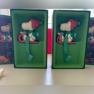 Snoopy Holiday Sled Stocking Hangers - Set Of 2